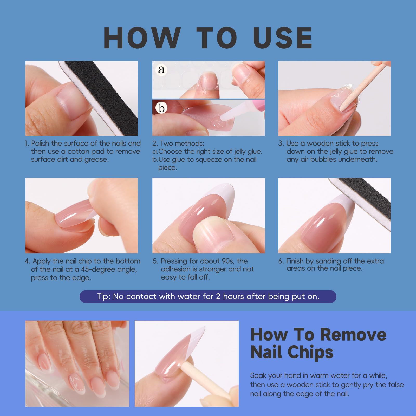 Blue Blossom French Nails | White & Blue Floral Press-On Set