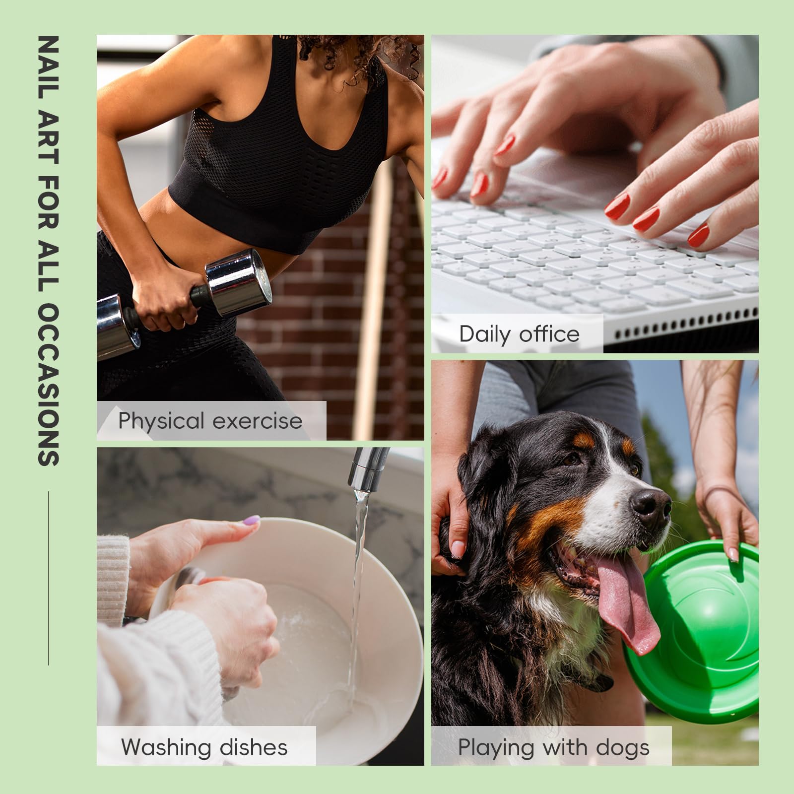 Mint Blossom Nails | Green Floral 3D Press-On Set with Pearl Accents