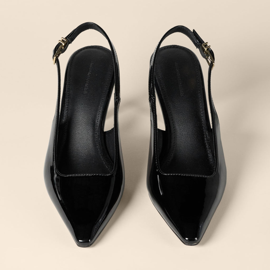 Amazon Essentials Women's Slingback Heels, Black Patent, 6.5