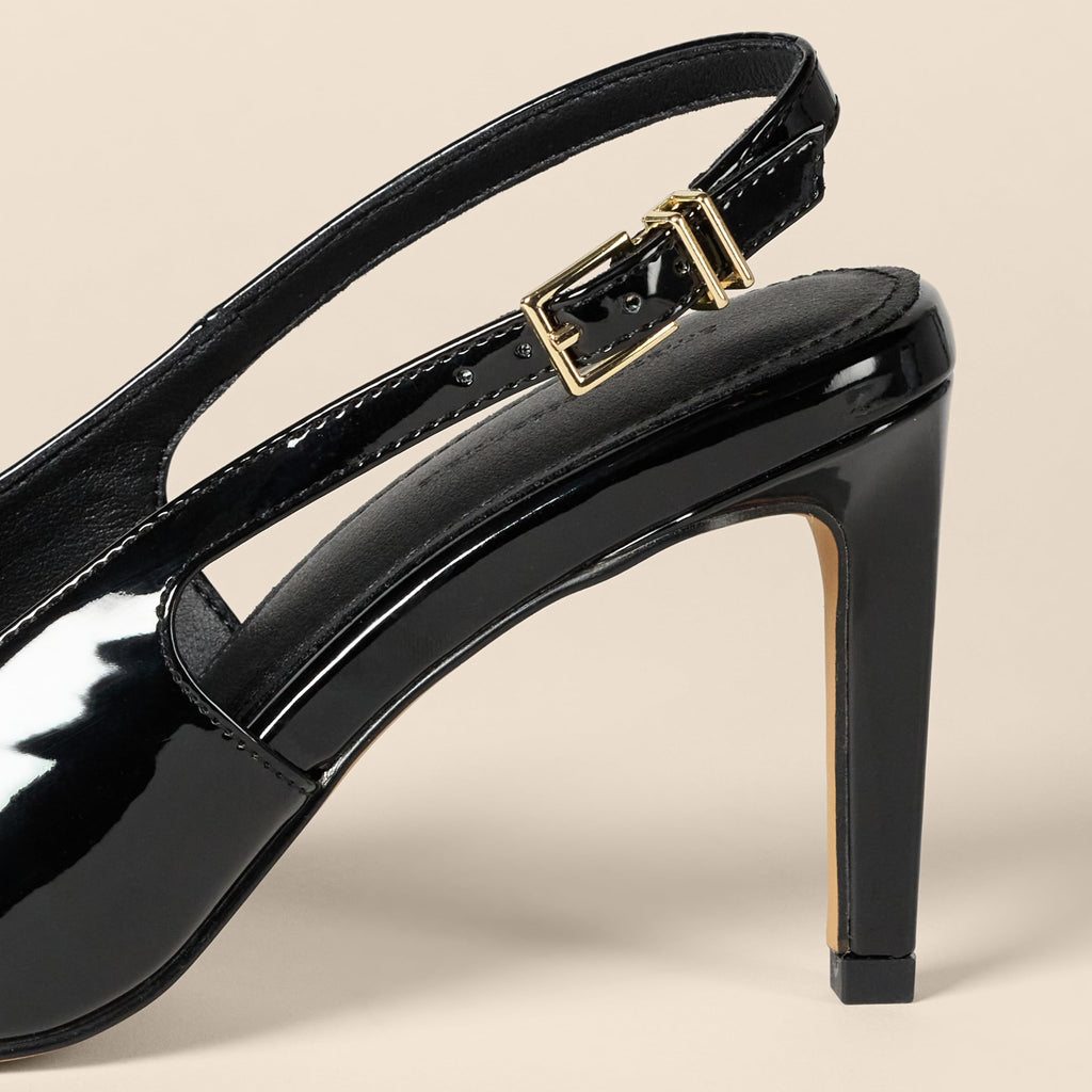 Amazon Essentials Women's Slingback Heels, Black Patent, 6.5
